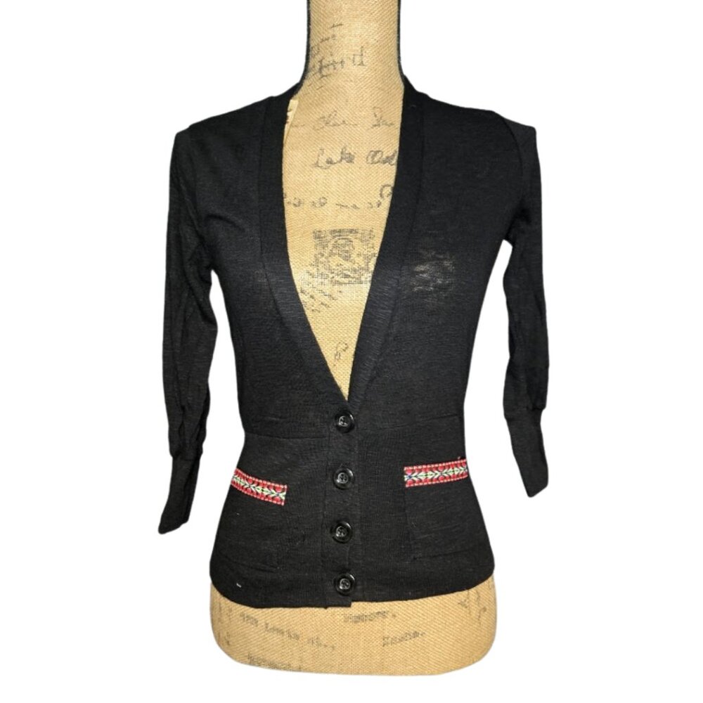 NWT Black Poof for the Planet Button-Front Cardigan with contrast Pockets Large